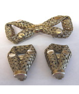 Unique Vintage Braided Brass Wire Bow Brooch/Pin with Clip Earrings Jewe... - £20.41 GBP