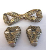 Unique Vintage Braided Brass Wire Bow Brooch/Pin with Clip Earrings Jewe... - £19.55 GBP