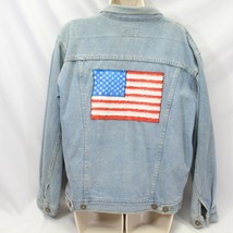 Denim Trucker Jacket USA Flag Patch Women Size M  Ocean Denim Squeeze Po... - $1,260.35 MXN