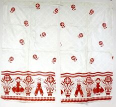 3 Vtg 40s 50s Plastic Window Curtains MCM  50x44 Farmer Kids  Red White ... - $96.97