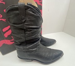 Dingo Slouch Western Boots Womens 7.5 Black Silver Metal Toe Vintage - $30.69
