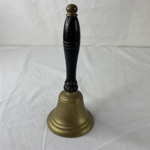 Vintage Brass Teachers School Call Dinner Bell Wood Handle 6&quot; Tall patina nice - £22.78 GBP