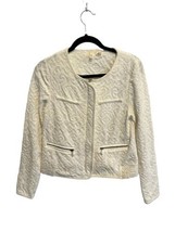 Anthropologie MOTH Womens Jacquard Sweater Knit Blazer Cream Full Zip Sz M - £26.41 GBP