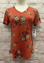WallFlower Juniors Tee Shirt V Neck Maroon Floral Casual Short Sleeve Si... - $9.60