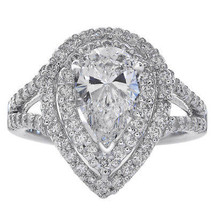 2.64 Carat Pear Shape Diamond Double Halo Engagement Ring 18K White Gold - £6,989.66 GBP
