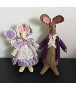 Vintage Handmade Bunny Rabbit Pair  9&quot; Stuffed Felt Fancy Cloth Outfits ... - €89,69 EUR