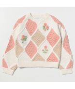 Abel &amp; Lula Girls 6 Diamond Pattern Knit Sweater With Floral Embroidery - $43.20