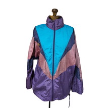 Vintage USA Jacket Womens Large Purple Blue Windbreaker Olympics High Neck - £27.69 GBP