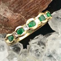 14K Yellow Gold Over Round Emerald and Diamond Wedding Band Ring Women 1.20Ct - £66.86 GBP