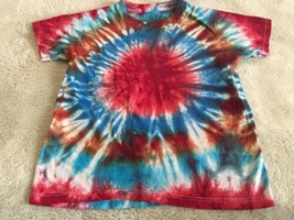 Fruit Of The Loom Boys Red White Blue Tie Dye Short Sleeve Shirt 5-6 - £5.85 GBP