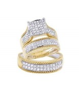 14k Gold Finish 1ct Simulated Diamond 3 Piece Wedding Ring Sets for Him ... - $132.79