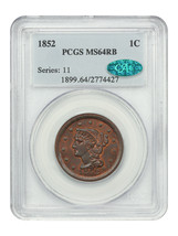 1852 1C PCGS/CAC MS64RB - $967.58