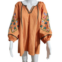 NEW Calessa 2X Embroidered Jewel Notch Neck Wrist Length Sleeve Tunic Or... - $39.95