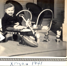 Christmas 1941 Boy Husky Wagon Duck Mickey Mouse Original Vintage Photograph - £10.25 GBP