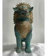 RARE THIA SINGHA TEMPLE LION FOO DOG BRONZE GOLD PATINA - $12,443.65 MXN