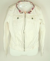DIESEL Women&#39;s Cropped Moto jacket sz Large White Zip Front floral collar  - £29.47 GBP