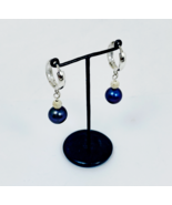 Black Pearl Drop Hoop Earrings 925 Sterling Silver, Handmade Stone Earri... - £57.42 GBP