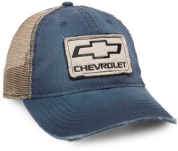 Chevrolet® Frayed Fabric Patch Dark Navy / Khaki Mesh-Back Men&#39;s Hunting Cap  - £15.67 GBP