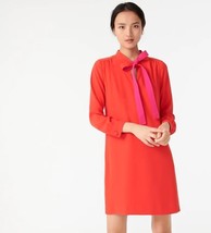 New J Crew Cerise Red Long Sleeve Neck Tie Lined Crepe Shift Dress 4 - £47.29 GBP