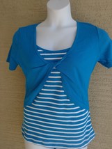 New Being Casual L  Cotton Knit S/ST ank &amp; Twist Front  Shrug Twofer Top Blue - £9.28 GBP