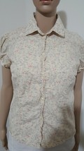 Calvin Klein Women Flowery Beige  Dress Shirt Button Up Size L - $18.71