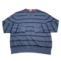 Nautica Jeans Shirt Mens L Blue Striped Sweater Pullover V Neck Sweatshirt Thin - £14.68 GBP