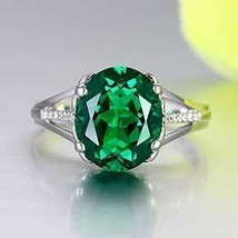 2Ct Oval Cut CZ Green Emerald Solitaire Engagement Ring 14K White Gold Finish. - £125.60 GBP