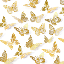 3D Butterfly Wall Decor 48 Pcs 4 Styles 3 Sizes, Gold Butterfly Decorations - £8.96 GBP+