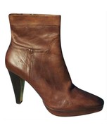 Donald Pliner Brown Vachetta Leather Boot Shoe 3/4&quot; Platform Peace Zip N... - $292.68 CAD