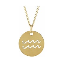 14k Yellow Gold Aquarius Zodiac Sign Disc Necklace with Adjustable Cable Chain - £393.29 GBP