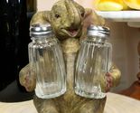 Sitting African Safari Bush Elephant With Trunk Up Salt Pepper Shakers H... - $25.99