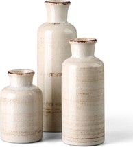 Ceramic Rustic White Vase For Home Decor, Set Of 3, Decorative Vases For... - $44.99