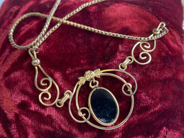 Vtg 1/20 12K Yellow Gold Necklace 16.5&quot; Fashion Jewelry Black Stone - £110.75 GBP