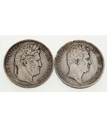 1831-1839 France 5 Francs Pièce D&#39;Argent Lot De 2, KM 735.1, 749.7 - $2,646.87 MXN