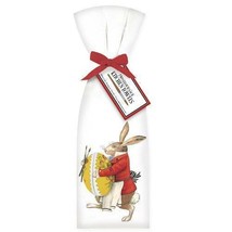 Set of Two Bunny Rabbit In Red Coat with Vintage Easter Egg Flour Sack T... - £19.39 GBP