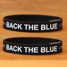 2 (two) BACK THE BLUE Wristbands - Silicone Awareness Bracelets &amp; Thin Blue Line - £2.25 GBP