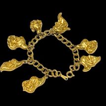 Snow White &amp; 7 Dwarfs Gold Tone Collectable Childs Disney Charm Bracelet 6” - $54.34