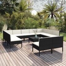  Garden Lounge Set Black PE rattan, powder-coated steel, polyester - $1,762.96 CAD