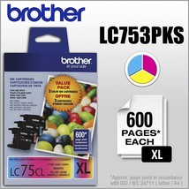 Brother - LC753PKS XL High-Yield 3-Pack Ink Cartridges - Cyan/Magenta/Ye... - $68.39
