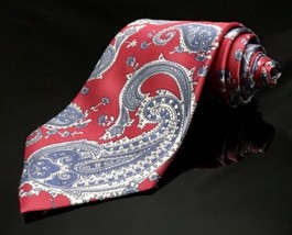 TOWNCRAFT Classic Neck Tie RED Blue White  Paisley  Necktie - £11.46 GBP