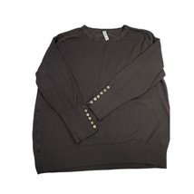 Zenana Outfitters Womens 2X Charcoal Crewneck Sweater With Gold Button Accents - £14.26 GBP