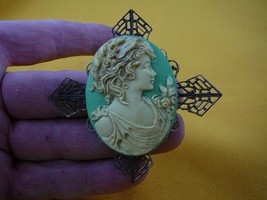 (CL14-21) NOBLE Lady strong woman light green CAMEO Pin Pendant Jewelry brooch - £28.35 GBP
