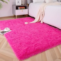 4 Feet By 6 Feet Hot Pink Foxmas Ultra Soft Fluffy Area Rugs For Bedroom Kids - £35.18 GBP