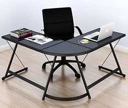 Shw Gaming Desk Computer L-Shape Corner Studio Table, Black, Glass Top. - £82.20 GBP