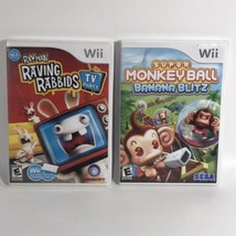 Super Monkey Ball: Banana Blitz &amp; Raving Rabbids Nintendo Wii Game lot of 2 - £11.79 GBP