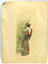 Old Japanese Print Geisha and Kitten Titled “Fair Play” by Soken (1759 A... - $29.99