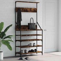 Industrial Wooden Hallway Coat Rack Clothes Stand Hall Tree With Shoe Be... - £115.81 GBP+