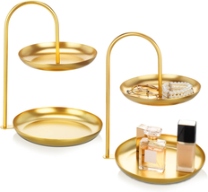 Necklace Holder Jewelry Stand Display Stand, 2 Pcs 2 Tier Gold Tabletop Jewelry  - $33.50