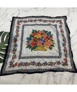 Axcess Vintage Square Scarf Black Red Fruit Floral Print Made in Italy L... - $23.00 CAD