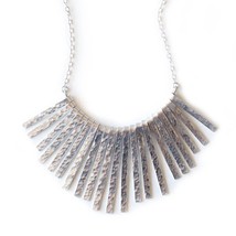 Hammered Silver Statement Fan Necklace - £20.52 GBP